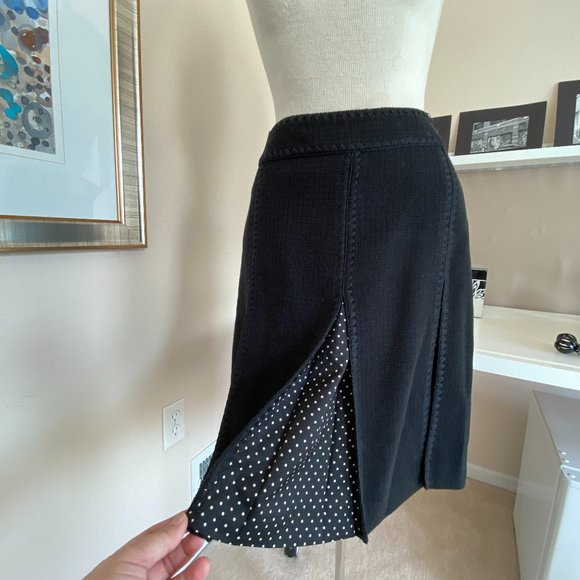Ann Taylor Black Woven Polka Dot Pleated Skirt US zero Petite - Picture 3 of 8